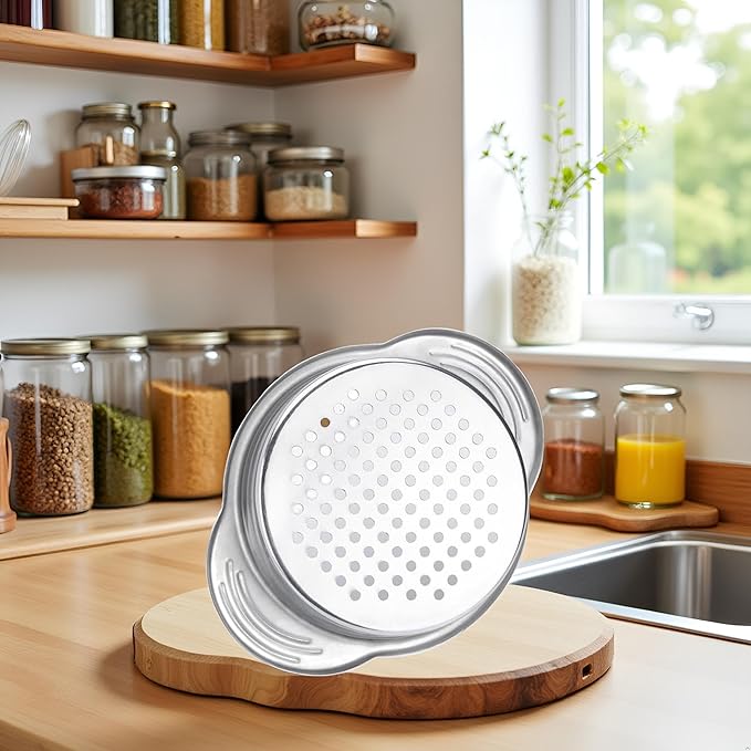 Stainless Steel Food Can Strainer Sieve Metal Tuna Press Filter Canning Lid Colander Oil Drainer Kitchen Tools for Beans Vegetables (Silver)