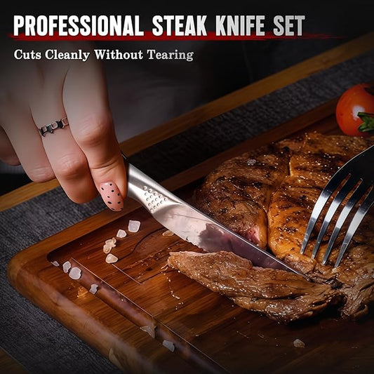 Huusk Serrated Steak Knives Set, 4.5" Japanese Stainless Steel Steak Knives Set of 12, Sharp Dishwasher Safe Dinner Knife for Kitchen Table, Christmas Gifts for Men Women