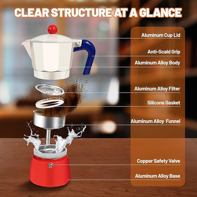 DITOSH 6 Cup Aluminum Espresso Stovetop Moka Pot Express Coffee Maker Percolator Italian Classic Mocha Coffee Machine for Italian and Cuban Cafe Brewing for Home Camping 300ml