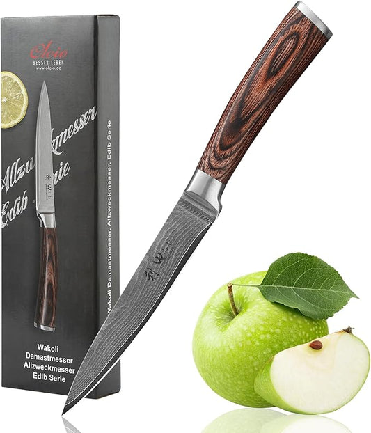 Wakoli EDIB Damascus Utility Knife – 4.9-Inch Kitchen Knife for Everyday Use, 67-Layer Damascus Steel Blade with VG10 Core, Ergonomic Pakkawood Handle – Professional Cooking Knife in Premium Gift Box