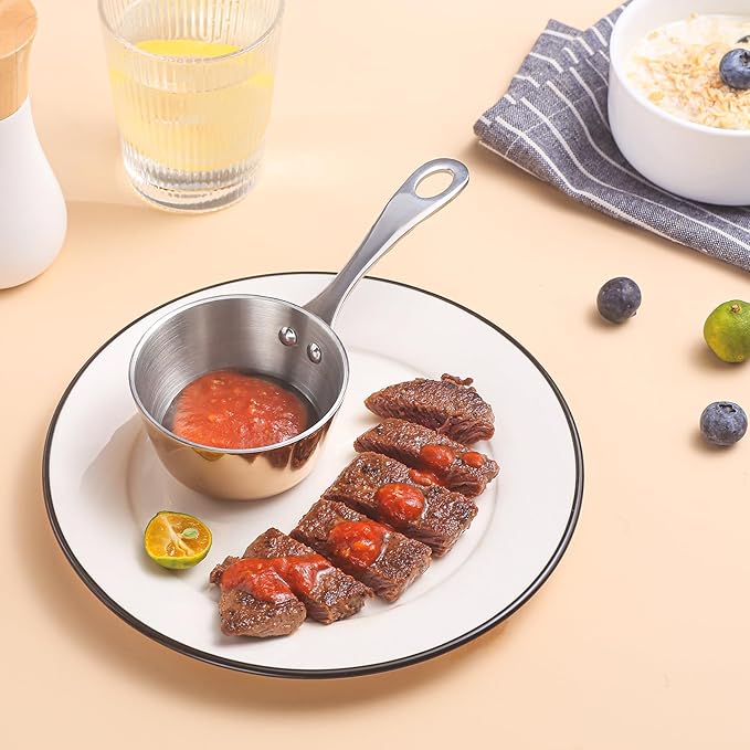 KC-Emier Mini Sauce Pan, Tri-Ply Stainless Steel Pot with Stay-Cool Handle Heating Sauce Gravy & Oil (5oz/150ml) - Copper