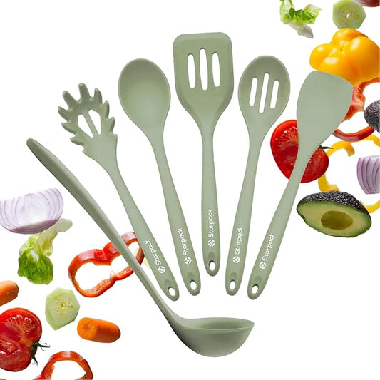 Starpack 'Like a Boss' XL Premium Silicone Cooking Utensils Set (6 Pcs) 13" - Heat Resistant Kitchen Utensils 600°F - Non-Stick Silicone Utensil Set - Large Kitchen Utensils Set for Cooking & Serving
