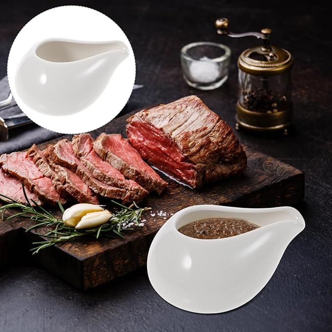 Hemoton Ceramic Gravy Boat 8Oz White Sauce Server with Boat Shape Design for Serving Gravy Sauces Creams and Seasonings at Home and Restaurant
