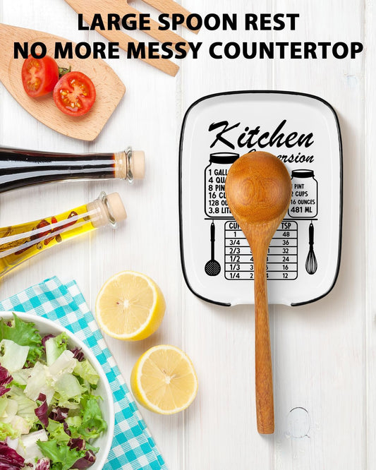 Funny Large Spoon Rest for Stove Top, Ceramic Spoon Holder for Kitchen Counter Cooking Utensil Rest, Measurement Conversion Chart Farmhouse Kitchen Decor and Accessories for Cooking Lovers