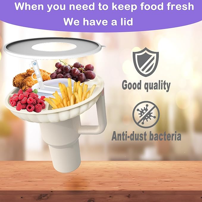 Stanley Snack Tray with Lid and Straw Covers Cap，Compatible with Stanley Cup 40 oz, Stanley Cup Accessories for Car Cup Holder, Home, Party,Outdoor，Silicone Snack Bowl, Christmas Gifts, White
