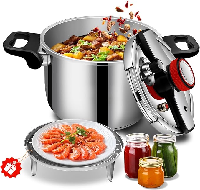 Stainless Steel Pressure Cooker10 quart Commercial Stove Top Pressure Cooker for canning, pressure cooke10+ quart, Compatible with Gas & Induction, Fast Cooking for large Meals, Dishwasher Safe,