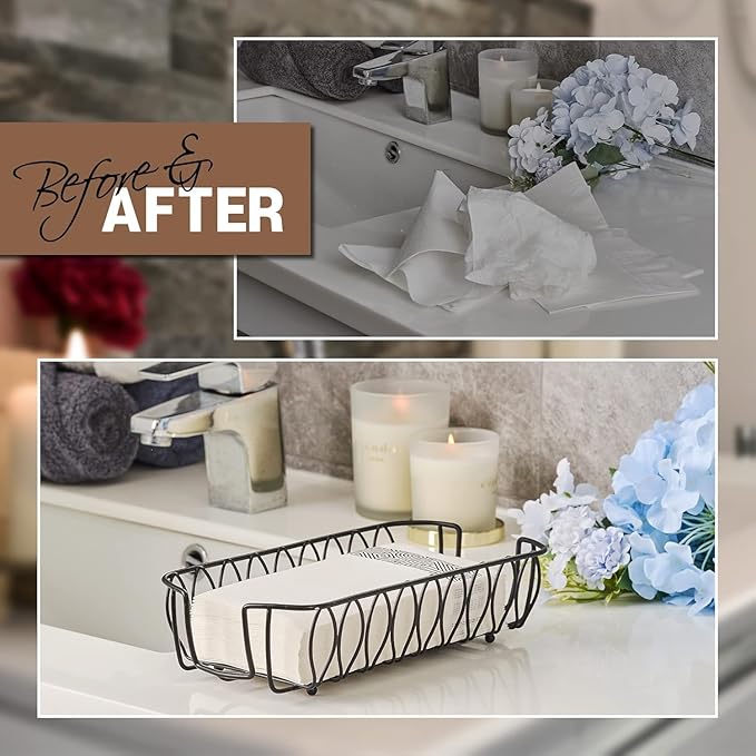 Black Guest Towel Holder Tray for Bathroom – Napkin Organizer for Disposable Paper Towels, Hand Towel Rack for Countertop, Modern Holder for Guest Bathroom Essentials and Powder Room
