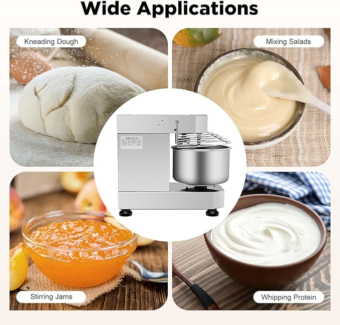 10L Commercial Dough Mixer, 750W Stand Mixer with Stainless Steel Bowl, Dual Rotating Dough Kneading Machine Heavy Duty Dough Blender with Timing Function for Bakery, Cream, Pizzeria