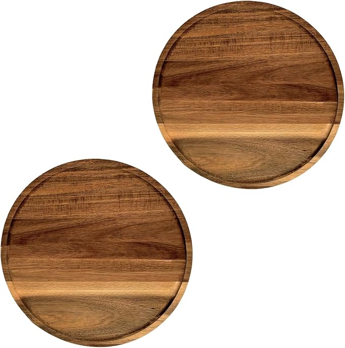 Set of 2 Round Wooden Decorative Serving Tray 15.7 Inch for Coffee Table and Home Decor, Round Wood Tray for Table Centerpiece, Small Candle Tray, Acacia, Appetizer Charcuterie Board