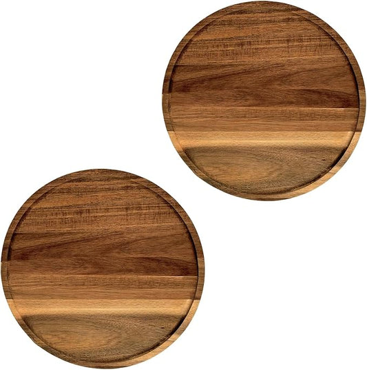 Set of 2 Round Wooden Decorative Serving Tray 15.7 Inch for Coffee Table and Home Decor, Round Wood Tray for Table Centerpiece, Small Candle Tray, Acacia, Appetizer Charcuterie Board