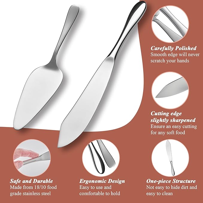 EIUBUIE Cake Cutting Set for Wedding, Cake Knife and Server Set, Classic Design 18/10 Stainless Steel Pie Cakes Serving of 2 Piece, Dishwasher Safe