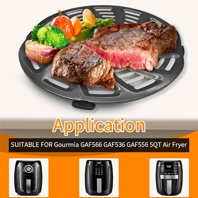 GWBSXM Air Fryer Accessories for Gourmia GAF536 GAF566 GAF556 5QT, 8.8''×8.4'' Nonstick Air Fryer Replacement Parts Tray Rack Grill Pan Grill Plate Basket Crisper Plate with Rubber Bumpers