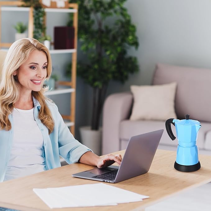 Lemosae Coffee Pot 6 Cup Electric Espresso Coffee Maker Italian Moka Maker 300ml Portable Aluminum Espresso Machine Cafetera Moka Pot with Detachable Base, Gift for Home Travel(Blue)