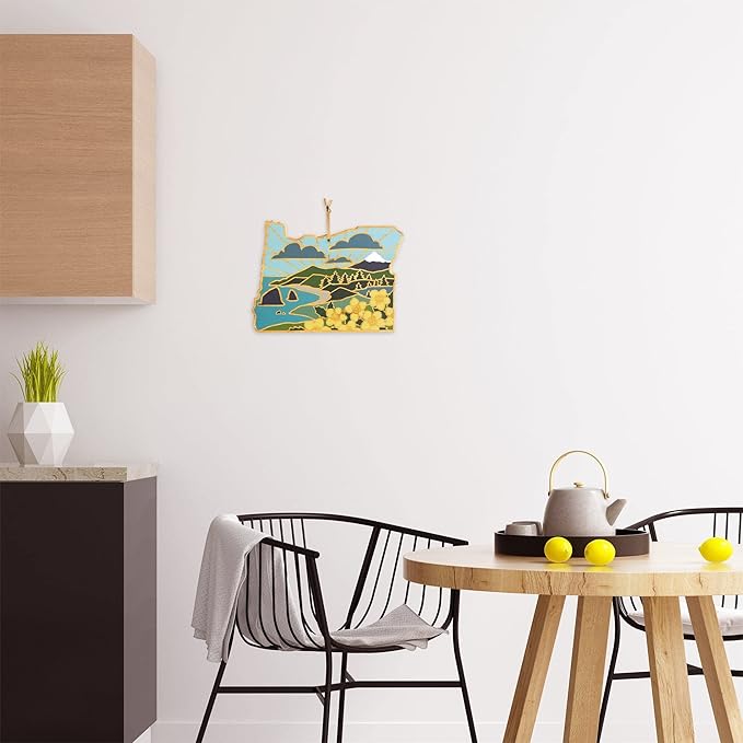 Totally Bamboo Oregon State Shaped Cutting Board and Charcuterie Serving Platter with Artwork by Summer Stokes, Includes Hang Tie for Wall Display Varies