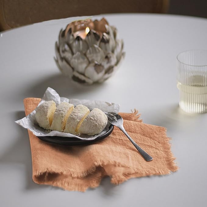 Handmade Cloth Napkins 100% Cotton Napkins with Fringe，Delicate Handmade Cloth Napkins for Dinners, Parties, Weddings and More，18 x 18 Inch Set of 12 - Caramel