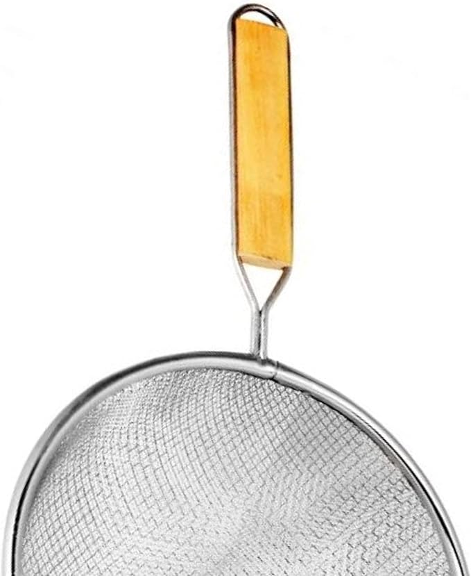 TrueCraftware- 6-Inch Double Fine Mesh Strainer Stainless Steel 6-1/2" Handle Length Wooden Handle- Kitchen Utensil Food Strainer Skimmer Spoon for Cooking Sieve Sifters Pasta Fruits Vegetable