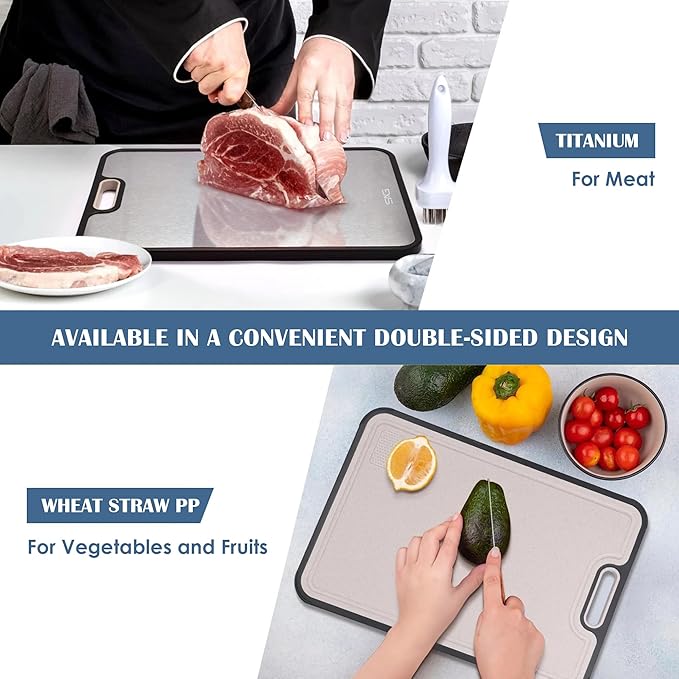 SAG’s Store Titanium Cutting Board for Kitchen, 16"x11" Double-Sided Metal Chopping Board, Durable & Easy to Clean, Reusable Lightweight Design with Juice Groove and Garlic Grinding Area