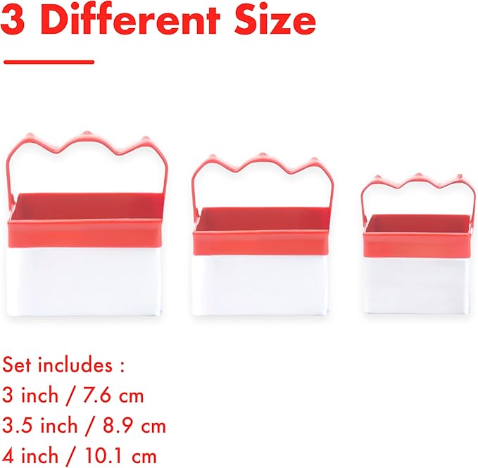 3 Pcs Square Cookie Cutters with Handle 3" 3.5" 4", Perfect for Cookies, Biscuits, & Baking, Durable Stainless Steel, Comfortable Silicone Grip