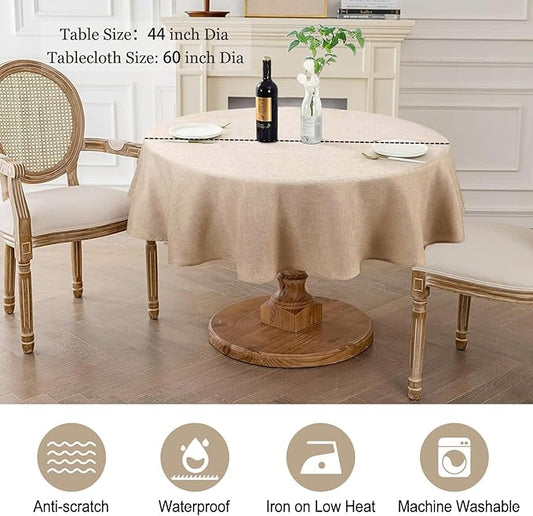 AUSSPVOCT Textured Linen 54 Inch Round Tablecloth Up to 36'' Tables, Waterproof Spill-Proof Fall Table Cloth Wrinkle Free Circle Dining Tablecover for Birthday Farmhouse Easter Holiday Party Decor