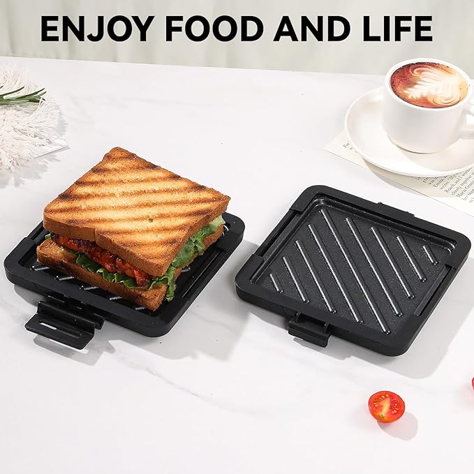 Microwave Toastie Sandwich Maker, Nonstick Plate Panini Maker, Versatile Wireless Small Toaster, Toastie Safe in Microwave Oven, Dishwasher Safe, Fast Cooking for Breakfast, Snacks, Black