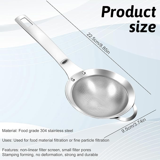 2Pcs Small Fine Mesh Strainer with Handle Filter Sifter Strainer Punch Hole Stainless Steel Sieve Colander Metal Micro Sifter for Kitchen Juice Tea Baking Food Pasta Flour
