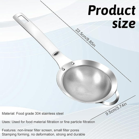 2Pcs Small Fine Mesh Strainer with Handle Filter Sifter Strainer Punch Hole Stainless Steel Sieve Colander Metal Micro Sifter for Kitchen Juice Tea Baking Food Pasta Flour