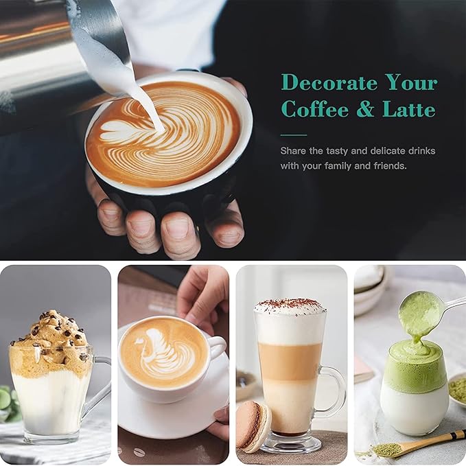 JrundMsoxz Rechargeable Milk Frother, 3-Speed Electric Handheld Frother with 2 Whisks and Coffee Decoration Tool, Stand-up Design, for Cream, Latte, Cappuccino (Black)