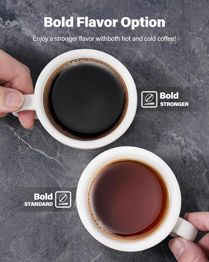 TWOMEOW Coffee Maker Hot & Iced With Bold Setting,Single Serve Coffee Maker For K Cup And Grounds,52 Oz Removable Water Tank,6-14 Oz Brew Sizes,One Cup Kcup Coffee Machine With Reusable Filter, White