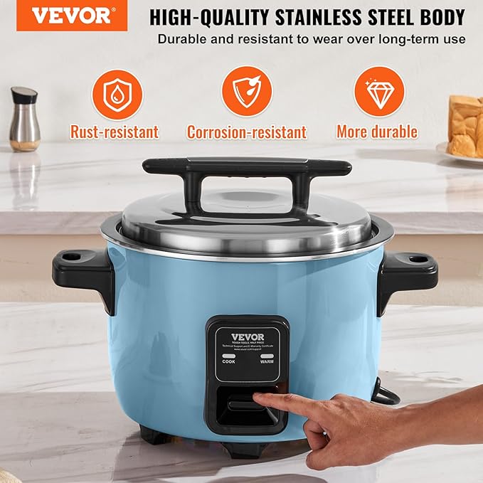 VEVOR Commercial Rice Cooker, 40-Cup Rice Cooker, 8.45 Qt / 8 Liter Large Rice Cooker and Warmer with Nonstick Inner Pot, Fast Cooking and 24-Hour Keep Warm, with Rice Cup and Paddle, for Restaurant