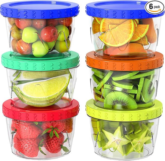 Reusable Freezer Storage Containers [UNIQUE INNOVATIVE DESIGN] 6 Pack-17 Oz Arrow Indicates Easy Opening and Closing of Lid Microwave and Dishwasher Safe,Soup Containers for Oats/Salad