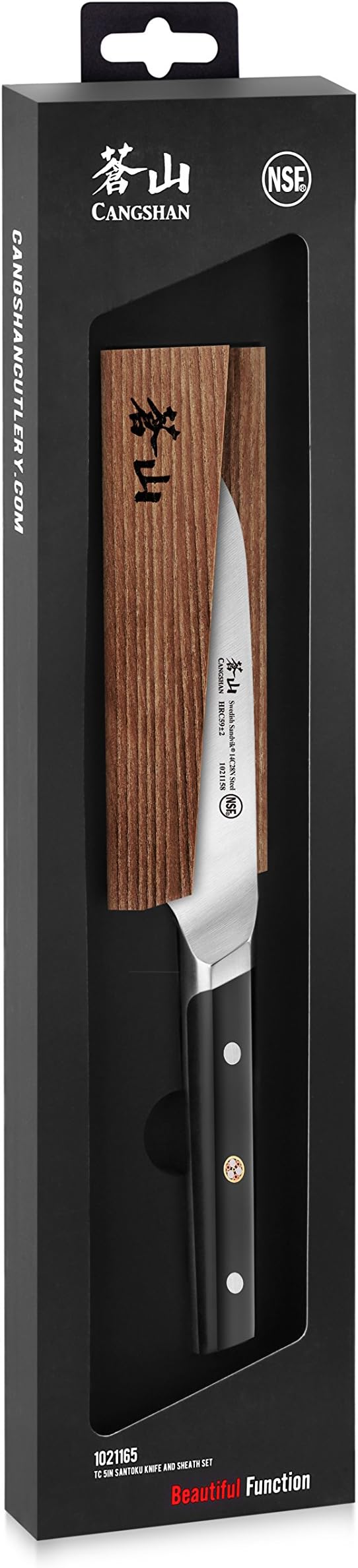Cangshan TC Series 1021165 Swedish 14C28N Steel Forged 5-Inch Santoku Knife and Wood Sheath Set