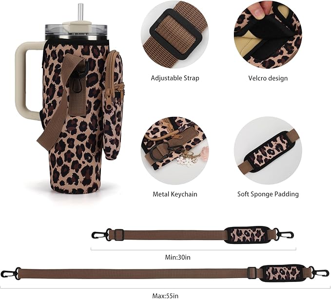 Water Bottle Carrier Bag for Stanley 40/30 oz Tumbler with Phone Pocket Neoprene Water Bottle Holder with Shoulder & Handheld Strap Stanley Cup Accessories