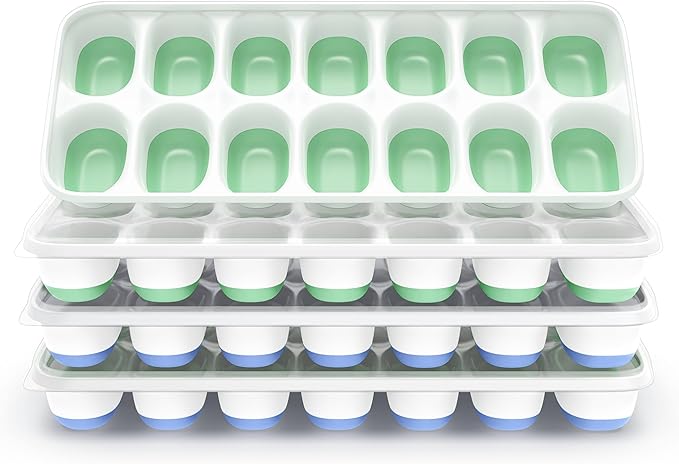 Ice Cube Tray with Lid, 4 Packs 56 Cubes Durable Stackable Ice Cube Trays for Freezer with Removable Lids, Easy-Release Plastic & Silicone Ice Tray for Cocktail, Coffee