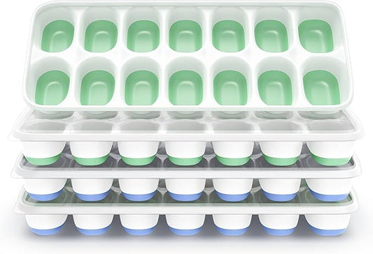 Ice Cube Tray with Lid, 4 Packs 56 Cubes Durable Stackable Ice Cube Trays for Freezer with Removable Lids, Easy-Release Plastic & Silicone Ice Tray for Cocktail, Coffee