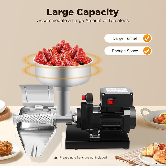 450W Electric Tomato Strainer, Tomato Sauce Maker, Stainless Steel Tomato Paste Maker, Suitable for Tomato, Strawberry, and Blueberry Sauces, 110V