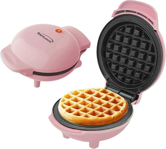 Brentwood 5” Non-Stick Mini Maker for Waffles, Keto Chaffles, Hash Browns, and More (Pink)