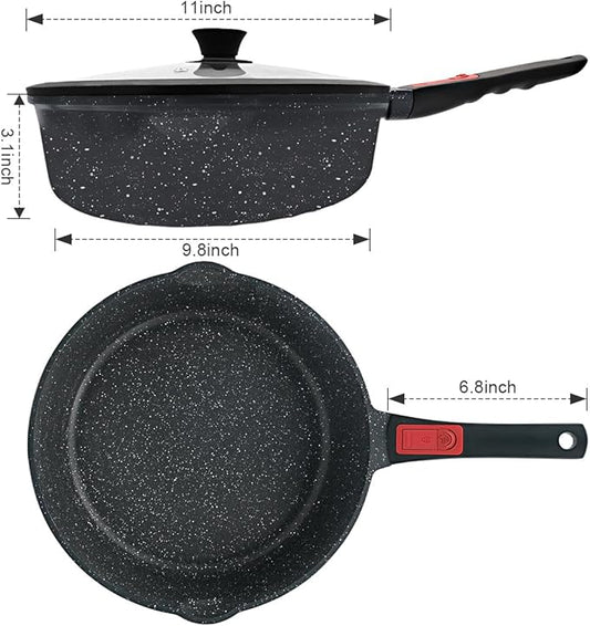 AIKENBBKK 11 Inch Non Stick Frying Pans with Lid, 5 QT Large Deep Frying Pan Skillet with Cover, NonStick Cooking Sauté Pan Compatible with All Stovetops, Detachable Handle, Oven Safe, PFOA PFOS Free