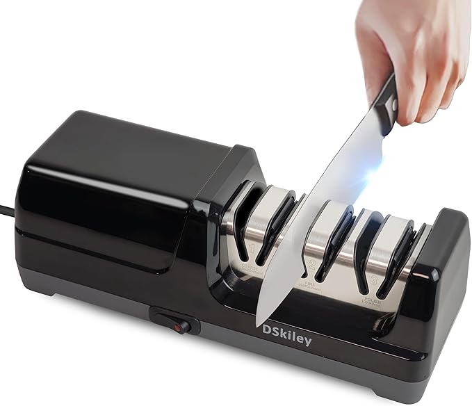 Electric Knife Sharpener for Kitchen – Professional 3-Stage 100% Diamond System with 20° Precision Angle, Fast Sharpening to Restore & Polish Chef Knives(Black)
