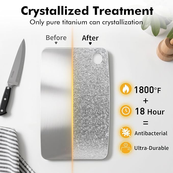 Titanium Cutting Board, 100% Pure Titanium Chopping Board for Kitchens, Antibacterial Double-Sided Cutting Boards for Kitchen and Outdoor Cooking (16"x11")
