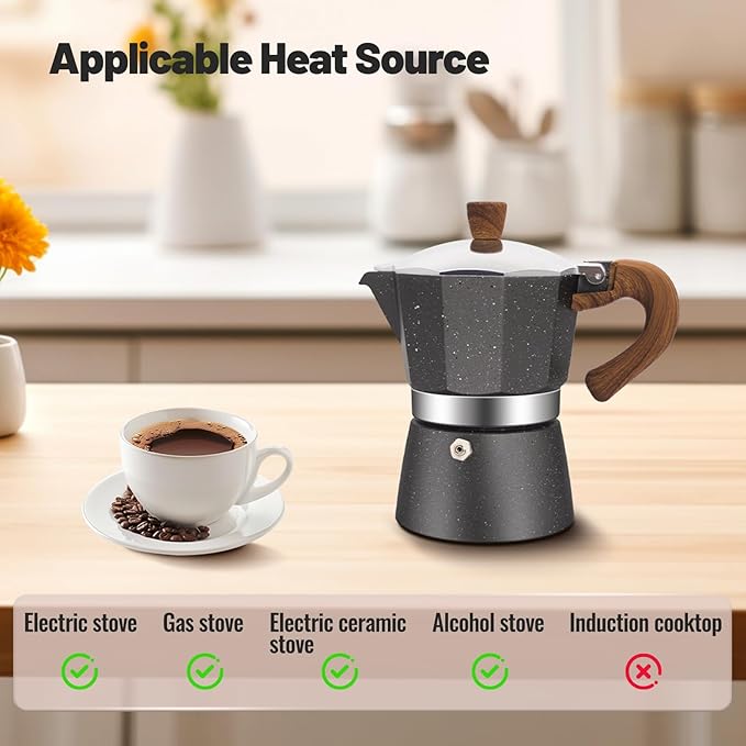 Vaolvpant 3 Cup Aluminum Moka Pot Classic Stovetop Espresso Coffee Maker 150ml 5oz Coffeemaker Percolator Mocha Pot Greca Coffee Maker Cafe Makers for Italian and Cuban Café Brewing Gray