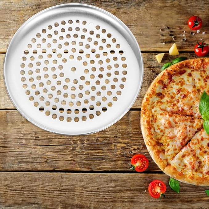 VINTORKY Perforated Pizza pan Stainless Steel Baking pan Stainless Steel Pizza pan Non Stick Frying Pans Stainless Steel Skillet Household Baking Tray Non- Stick Pizza Pan Round Baking Tray, 23x23cm