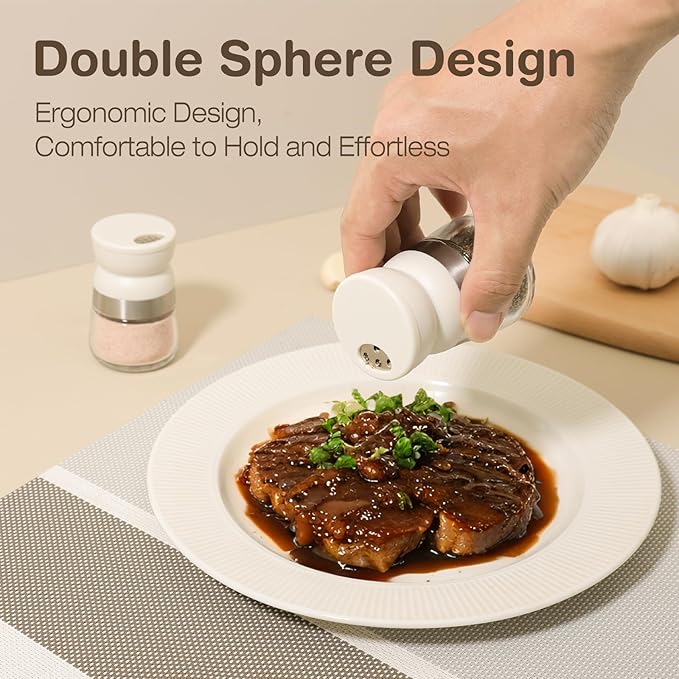 Vucchini Mini Salt and Pepper Shaker 2pcs 1.28 Oz Small Travel Spice Shaker with Adjustable Pour Holes Portable Pepper Dispenser for Table, Camping, Travel Beige Color