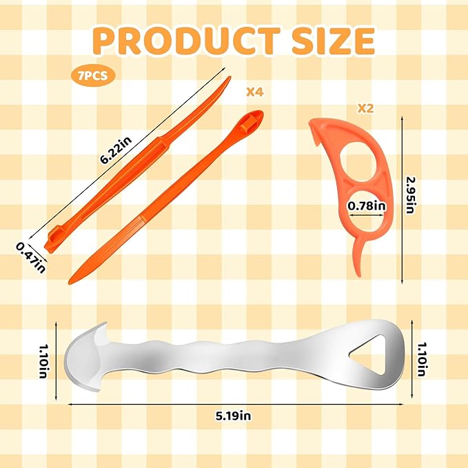Orange Peeler Set,7-Piece Orange Peeler Tool Kit with 4 Long Handles, 2 Mouse-Shaped Peelers and 1 Stainless Steel Peeler, Durable Stainless Steel and Plastic Construction