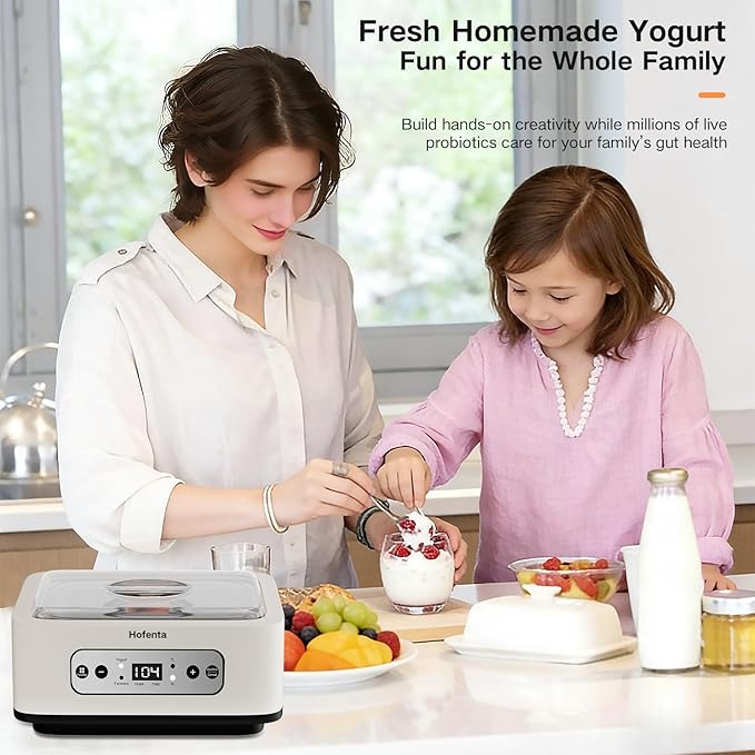 1.7 Quart Yogurt Maker with Stainless Steel Bowl, 9 Glass Jars, Digital Timer, Temperature Control, BPA-Free, Easy-to-Use, Family-Sized for Homemade Probiotic Yogurt, Dishwasher Safe