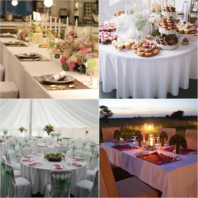 Fokitut 12 Pack Waterproof Round Tablecloth, 70 Inch, Stain Resistant and Wrinkle Polyester Table Cloth, Fabric Table Cover for Kitchen Dining, Wedding, Party, Holiday Dinner-White