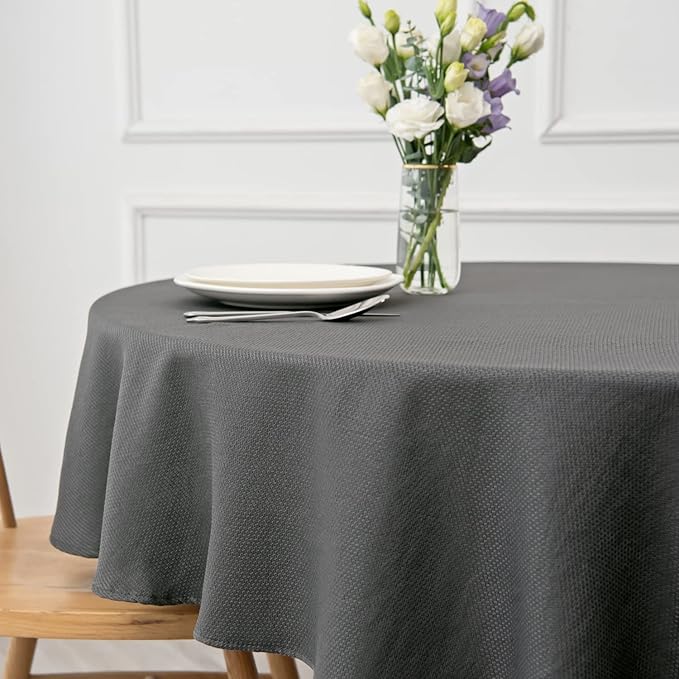 maxmill Round Textured Tablecloth Spill-Proof Wrinkle Free Soft Jacquard Table Cloth for Round Table Cover, for Dining Room Buffet Banquet Parties Holiday Dinner, 70 Inch Charcoal