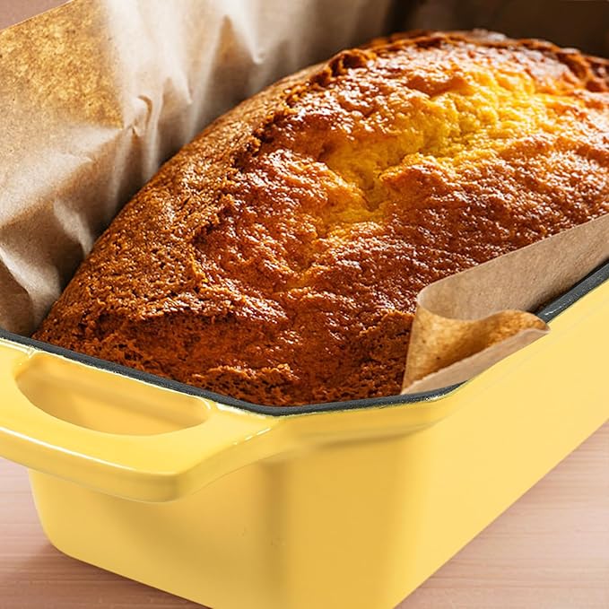 Flavehc Bread Pan Cast Iron Loaf Pan with Lid Bread Loaf Pan 9x5 Inch Loaf Pan Enameled Cast Iron Sourdough Loaf Pan, Yellow