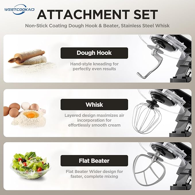 3-IN-1 Electric Stand Mixer, 6.3QT Bowl 6-Speed with Pulse Kitchen Mixer, 400W Household Food Mixers include Dough Hook, Beater and Whisk, Bread Cake Mixer for Baking and Most Home Cooks, Black