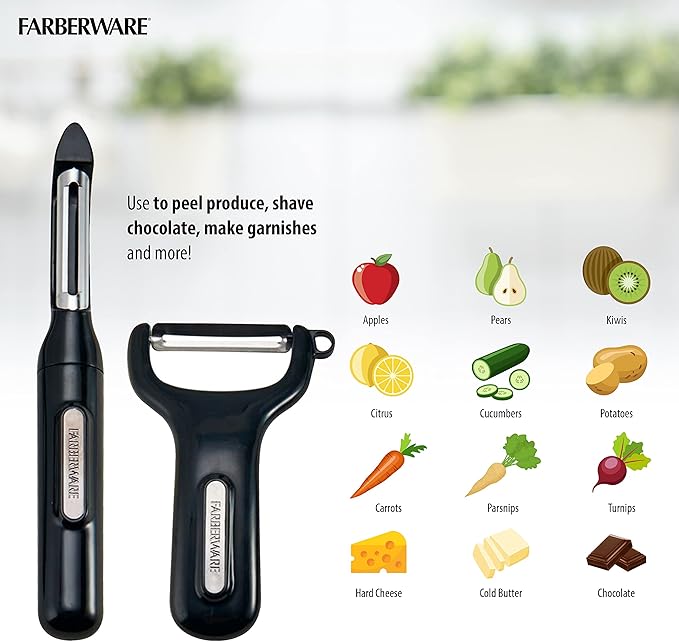 Farberware Professional Euro Peeler and Y-Peeler Set, 8-Inch and 5-Inch, Black