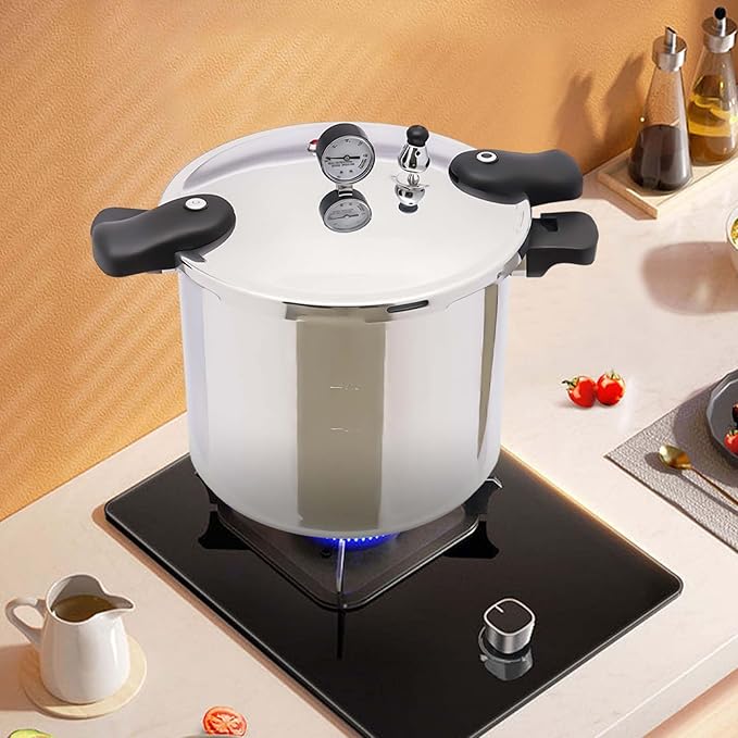 Pressure Cooker, Aluminum Pressure Cooker, Pressure Canner With Gauge Release Valve, 23 Quart Large Capacity, Cookware 90kpa HOT for Home Cooking, Silver